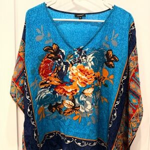 Tolani Blue Patterned V-Neck Top